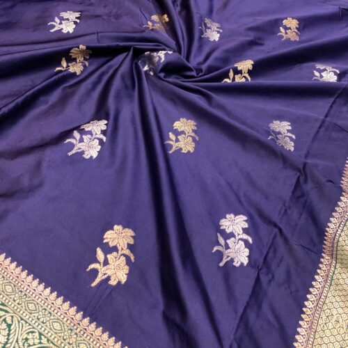 Soft Ultra Mashru Butta Navy Blue and Bottle Green Color Saree