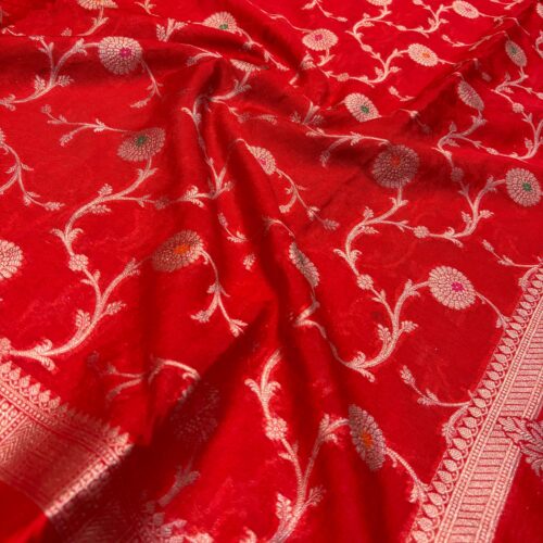 Red Shade Meenakari Jaal Pattern Art Kataan Silk Saree