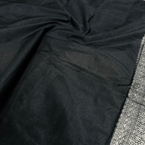 Black Shade Plain Body Pattern Art Soft Kataan Silk Saree