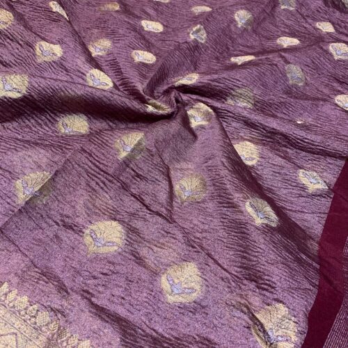 Purple Shade Booti Tissue Crus Silk Saree