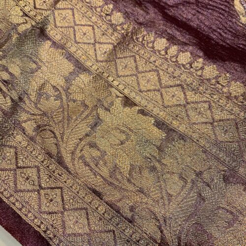 Purple Shade Booti Tissue Crus Silk Saree - Image 2