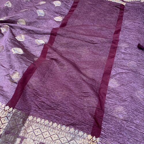 Purple Shade Booti Tissue Crus Silk Saree - Image 3