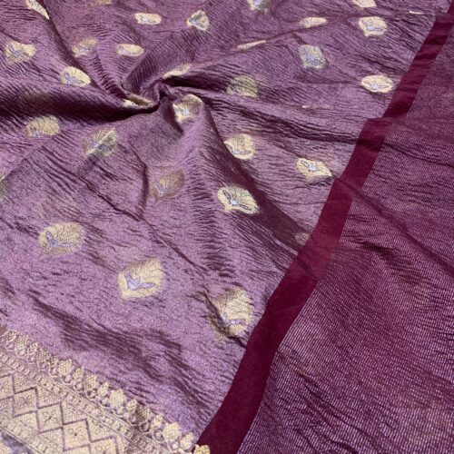 Purple Shade Booti Tissue Crus Silk Saree - Image 4
