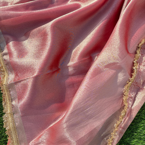 Maharani Tissue Silk Saree with Premium Lace Work - Red Colour